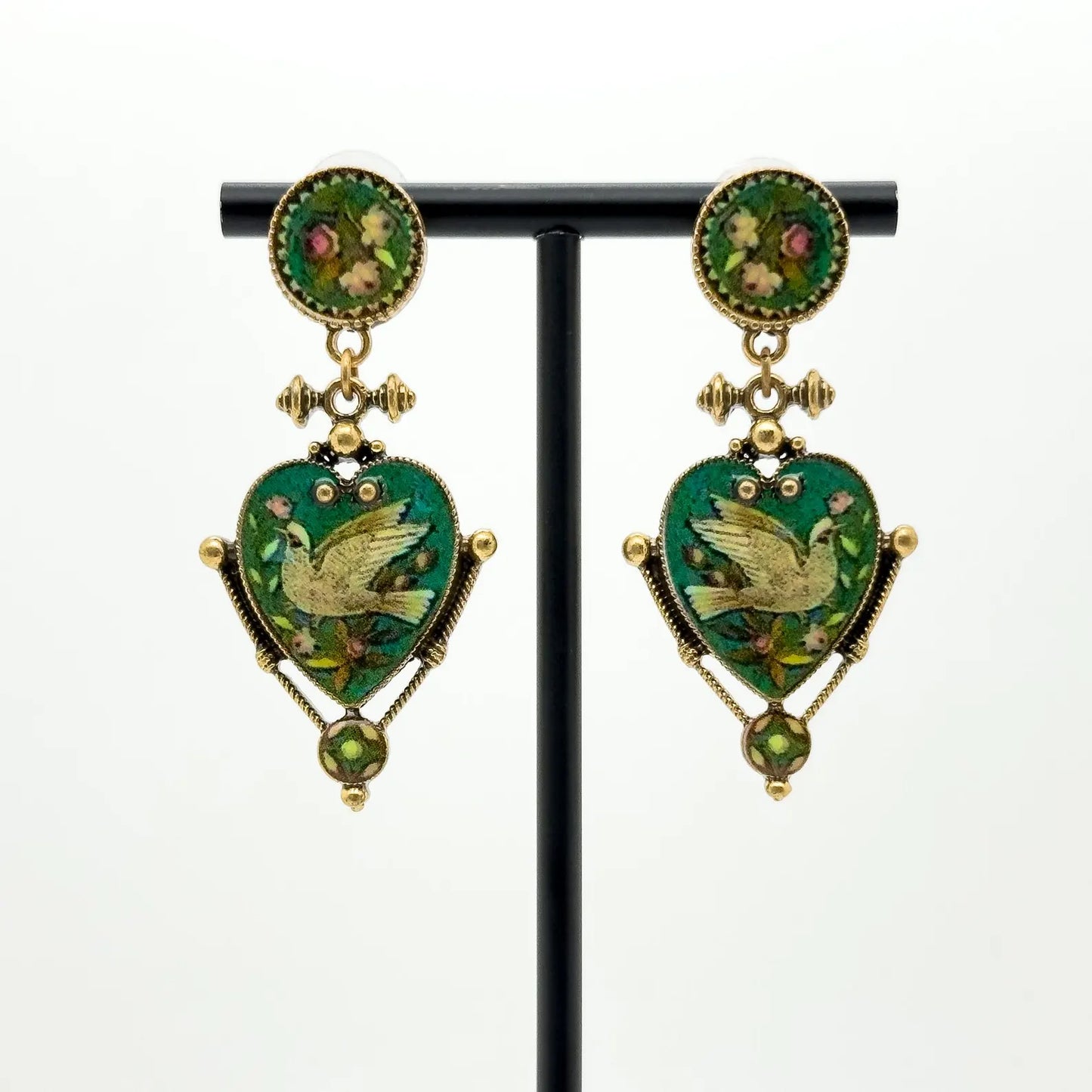 Vintage Art Deco Heart & Pigeon Earrings & Pendant Set