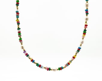 Vintage Ethnic Multicolour Natural Stone Pearl Tribal Necklace