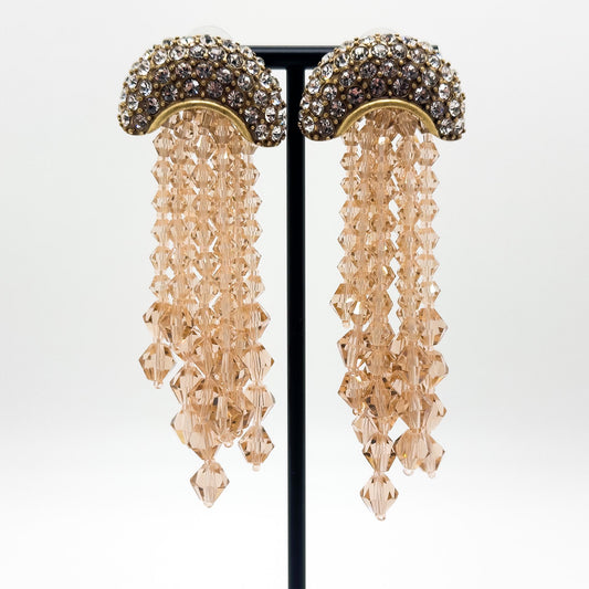 Art Deco Champagne Jellyfish Drop Earrings Crystal Gold-Plated