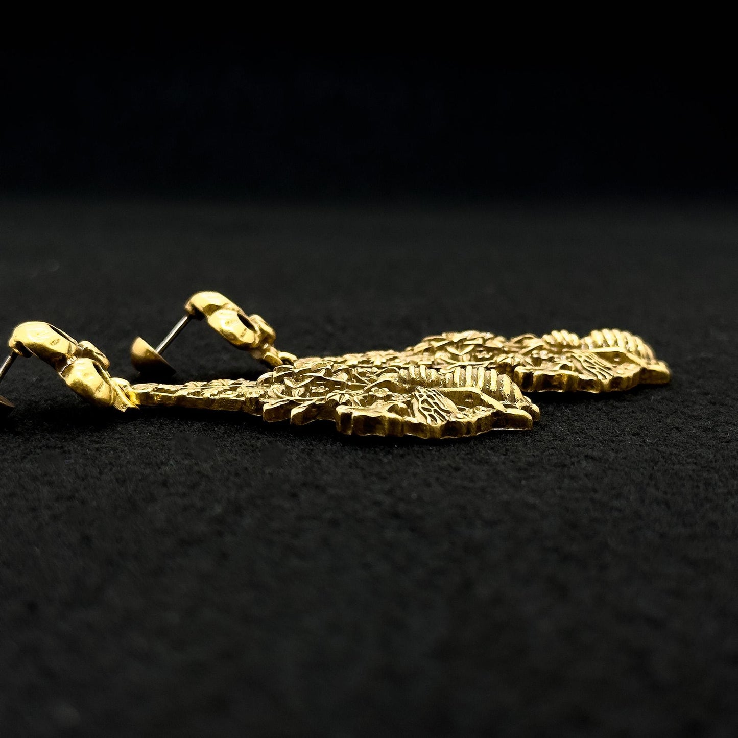 Vintage Ethnic Bee 3D Flower Drop Earrings Copper Gold-Plated