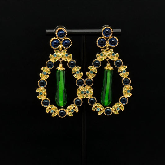 Vintage Art Deco Crystal Garland Earrings Gold-Plated 925 Silver Posts