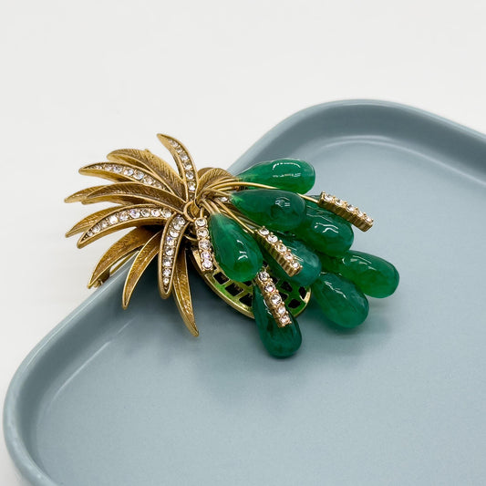 Vintage Art Deco Grape Brooch Copper Crystal Resin Pin