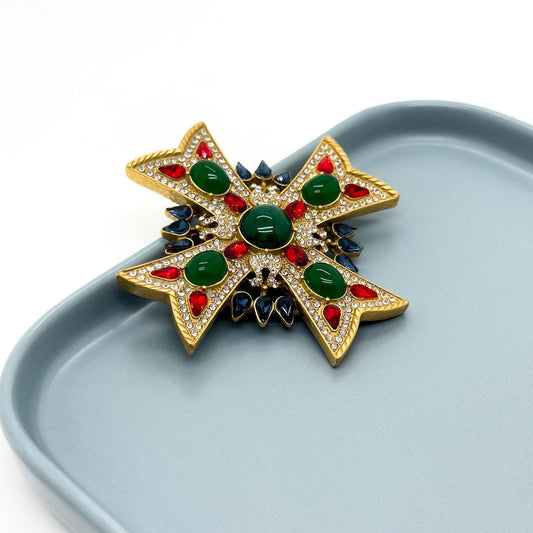 Vintage Art Deco Baroque Crystal Brooch Statement Coat Pin