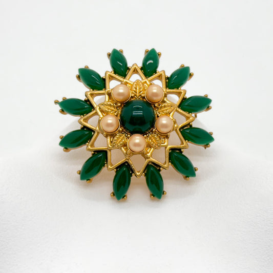 Vintage Art Deco Green Floral 3D Flower Brooch, 1960s Style