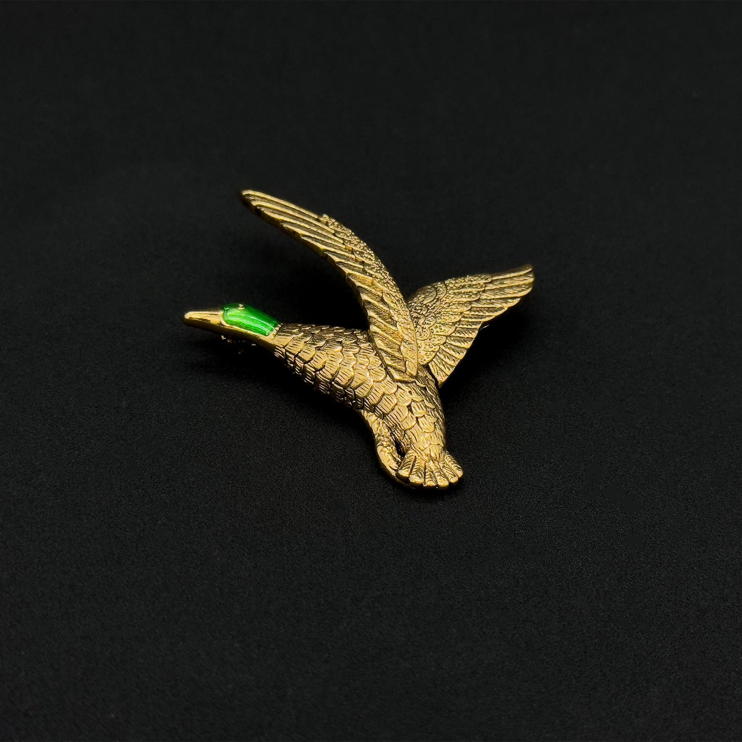 Vintage Art Deco Enamel Egret Brooch Copper 3D Seabird Pin