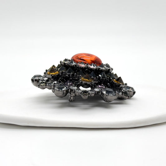 Vintage Art Deco Rhinestone Crystal Copper Brooch, Court-Style Pin