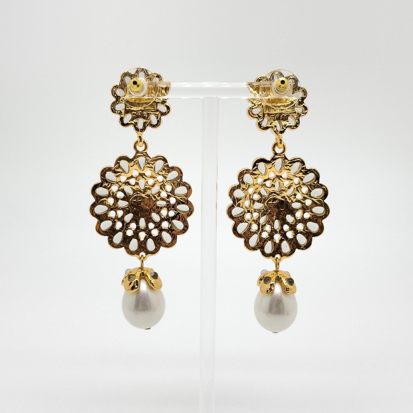 Gold-Plated Sunflower Pearl Tassel Earrings, Floral Vintage French Style