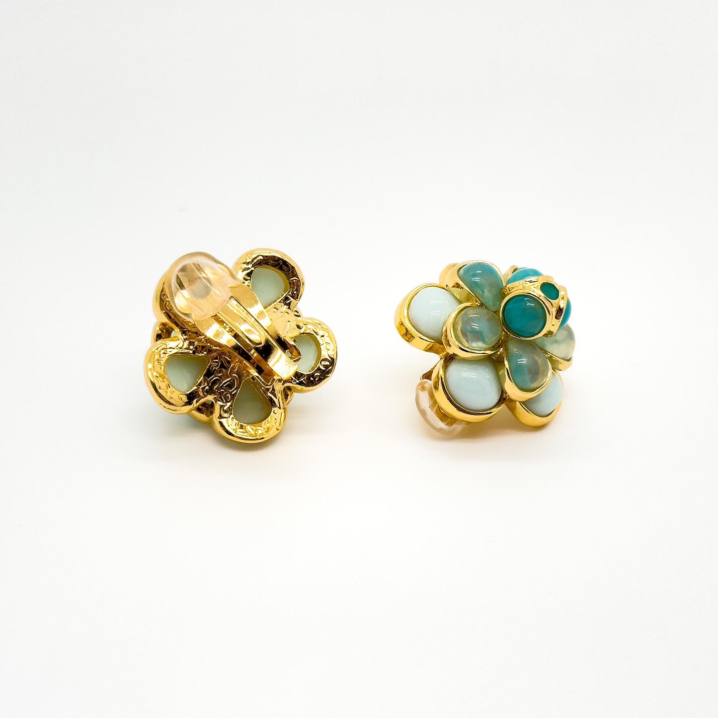 3D Floral Crystal Stud Earrings Gold-Plated Glass Flower Design