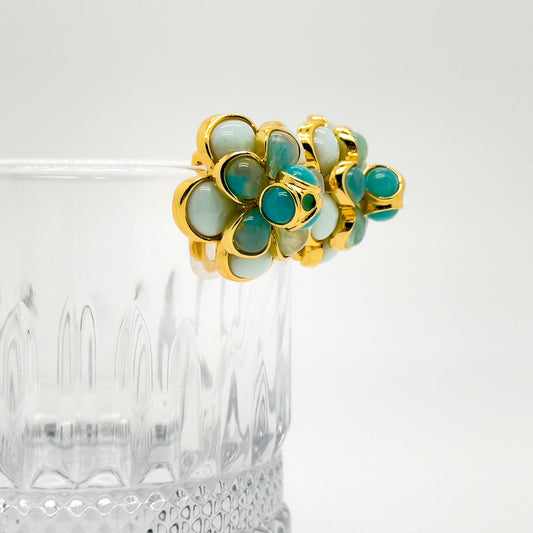 3D Floral Crystal Stud Earrings Gold-Plated Glass Flower Design