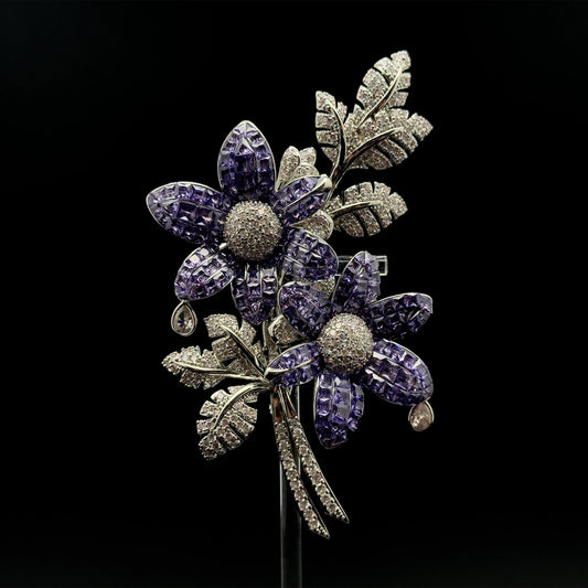 Leaf and Flower Crystal Brooch 12cm Art Deco Elegant Pin