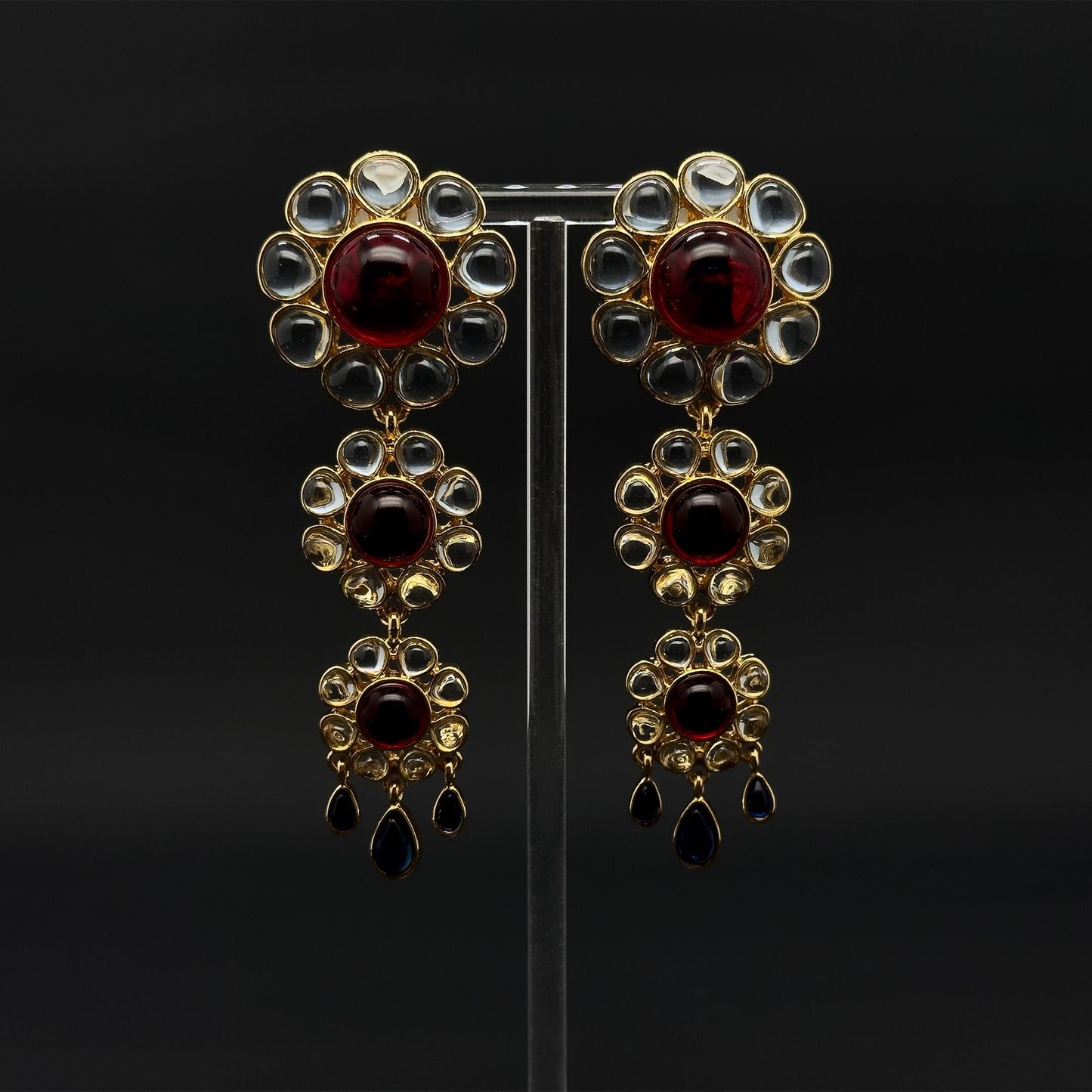 French Vintage Sunflower 3D Dangle Fringe Earrings, Gold-Plated Detail