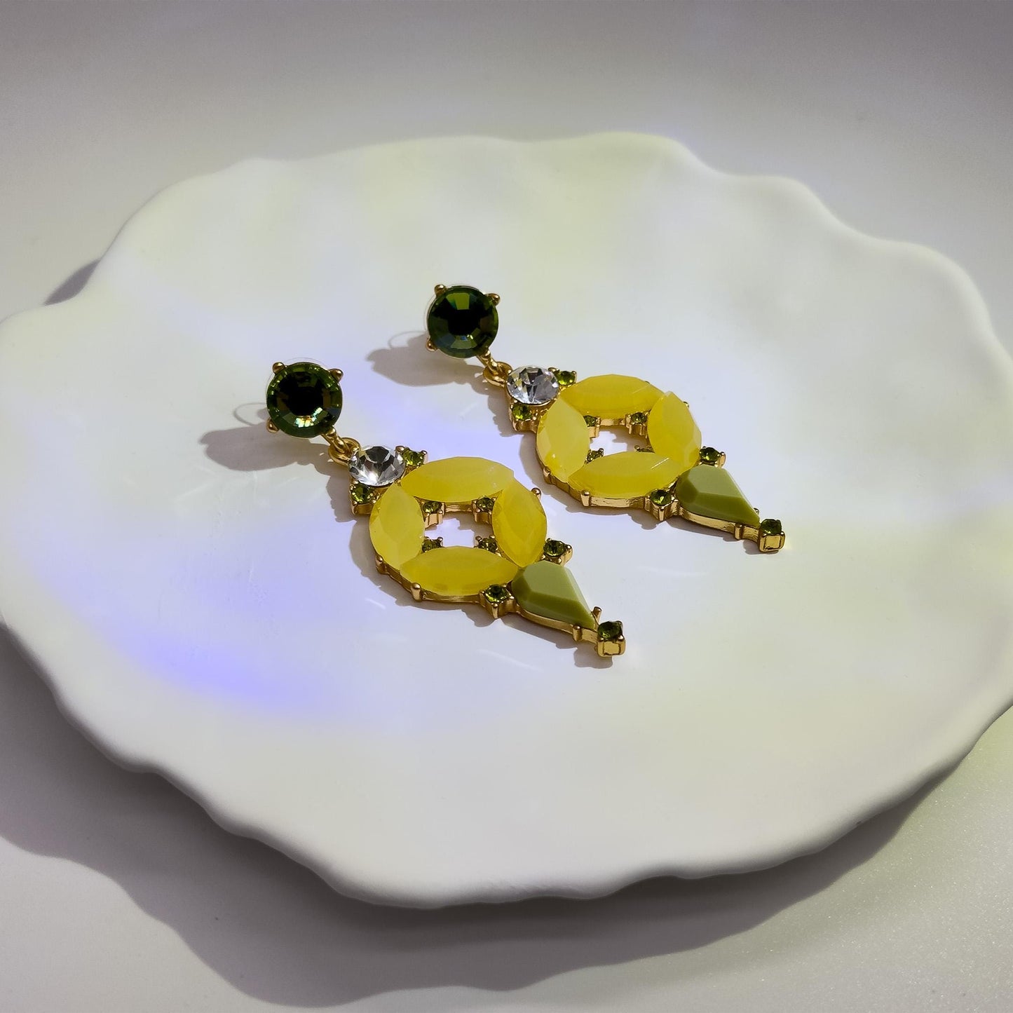 Orange Jelly Dangle Earrings with Rhinestones and Gold Plating