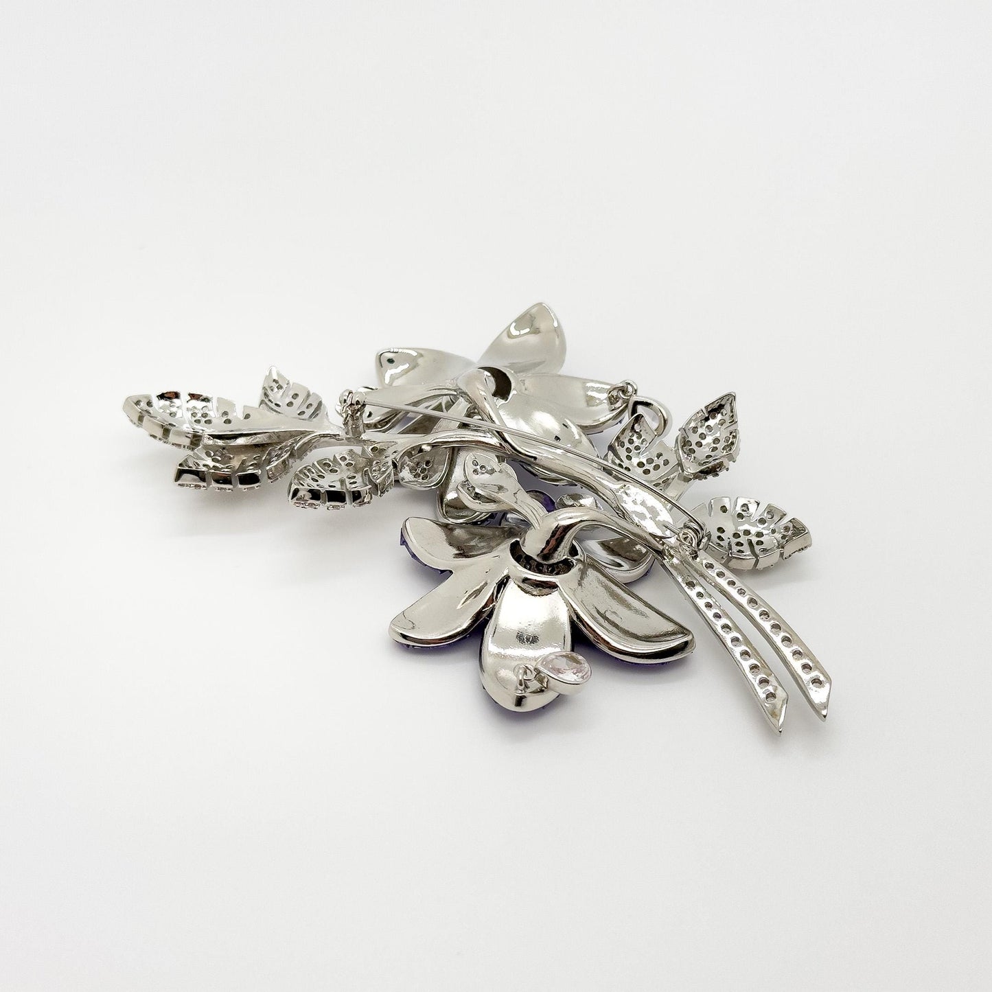 Leaf and Flower Crystal Brooch 12cm Art Deco Elegant Pin
