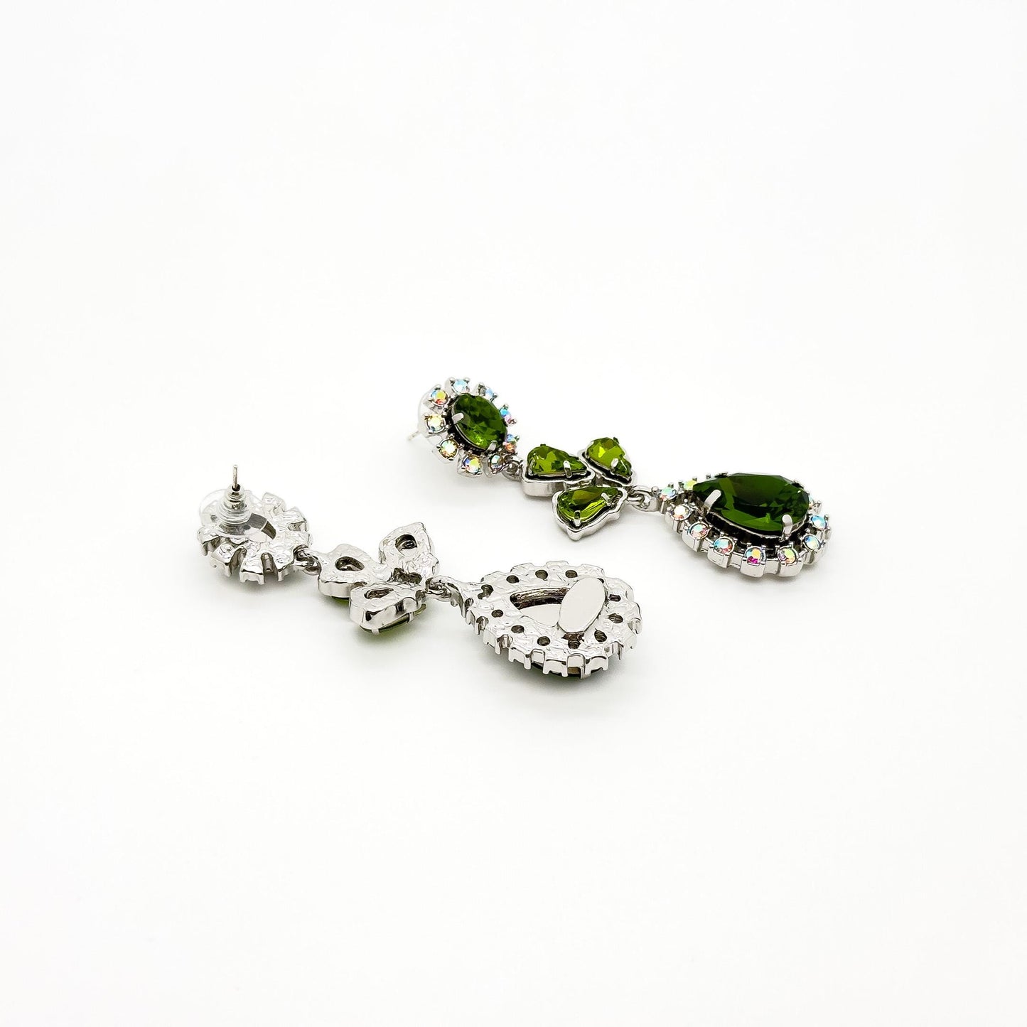 French Vintage Emerald Rhinestone Teardrop Earrings – Art Deco Drops