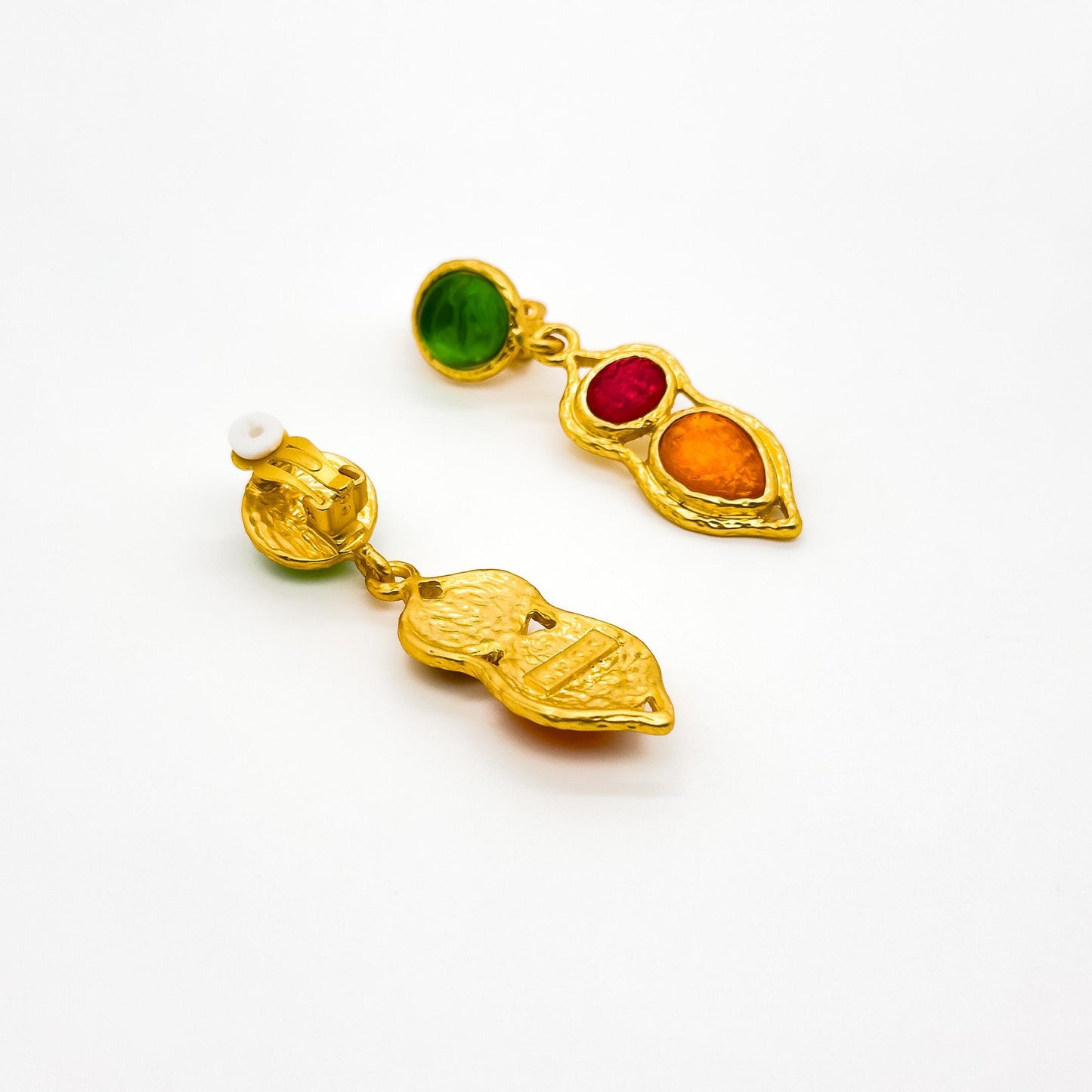 French Retro Palace Colourful Glass Dangle Earrings with Gold