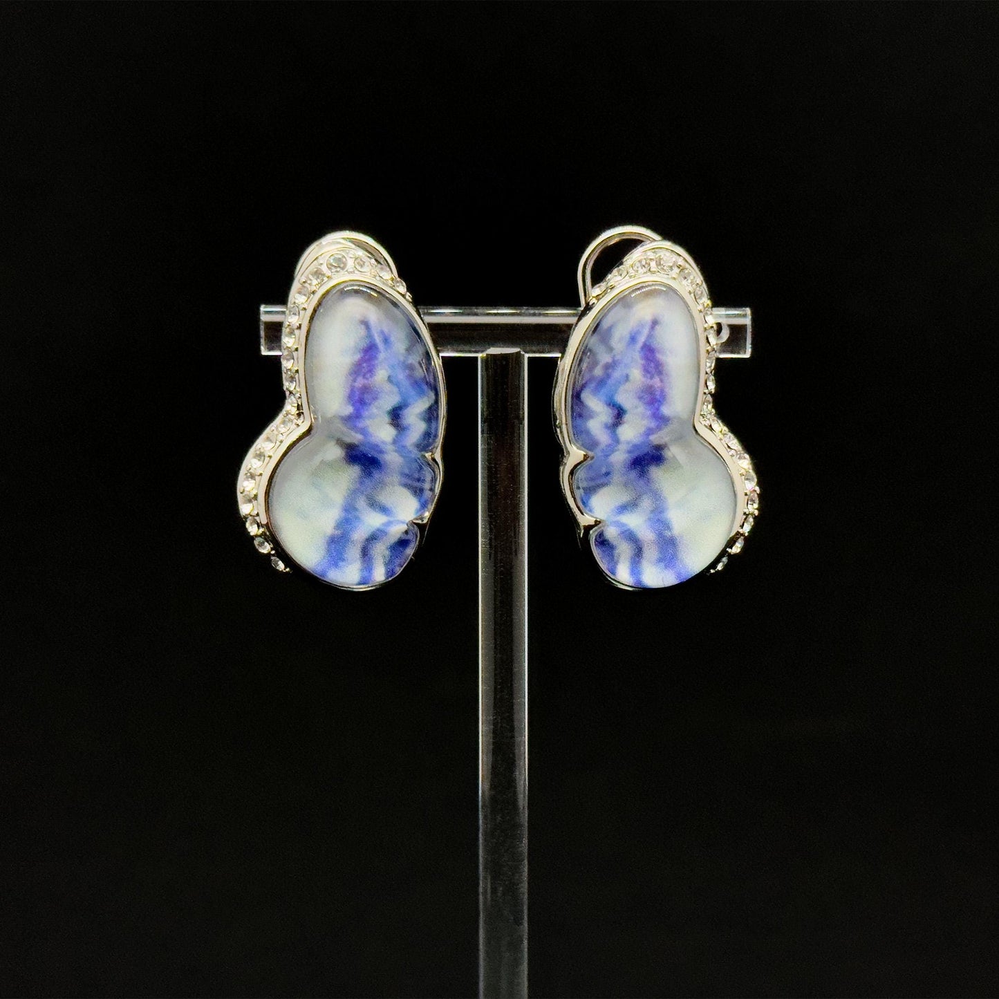 French Natural Texture Butterfly Rhinestone Resin Drop Earrings for Women