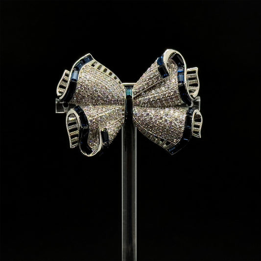 French Bow Zircon Copper Brooch for Dress and Suit