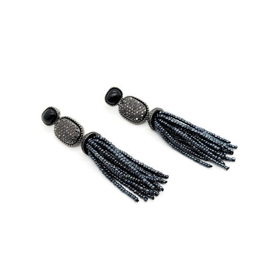 Handmade Art Deco Agate Dangle Earrings with Beaded Detail