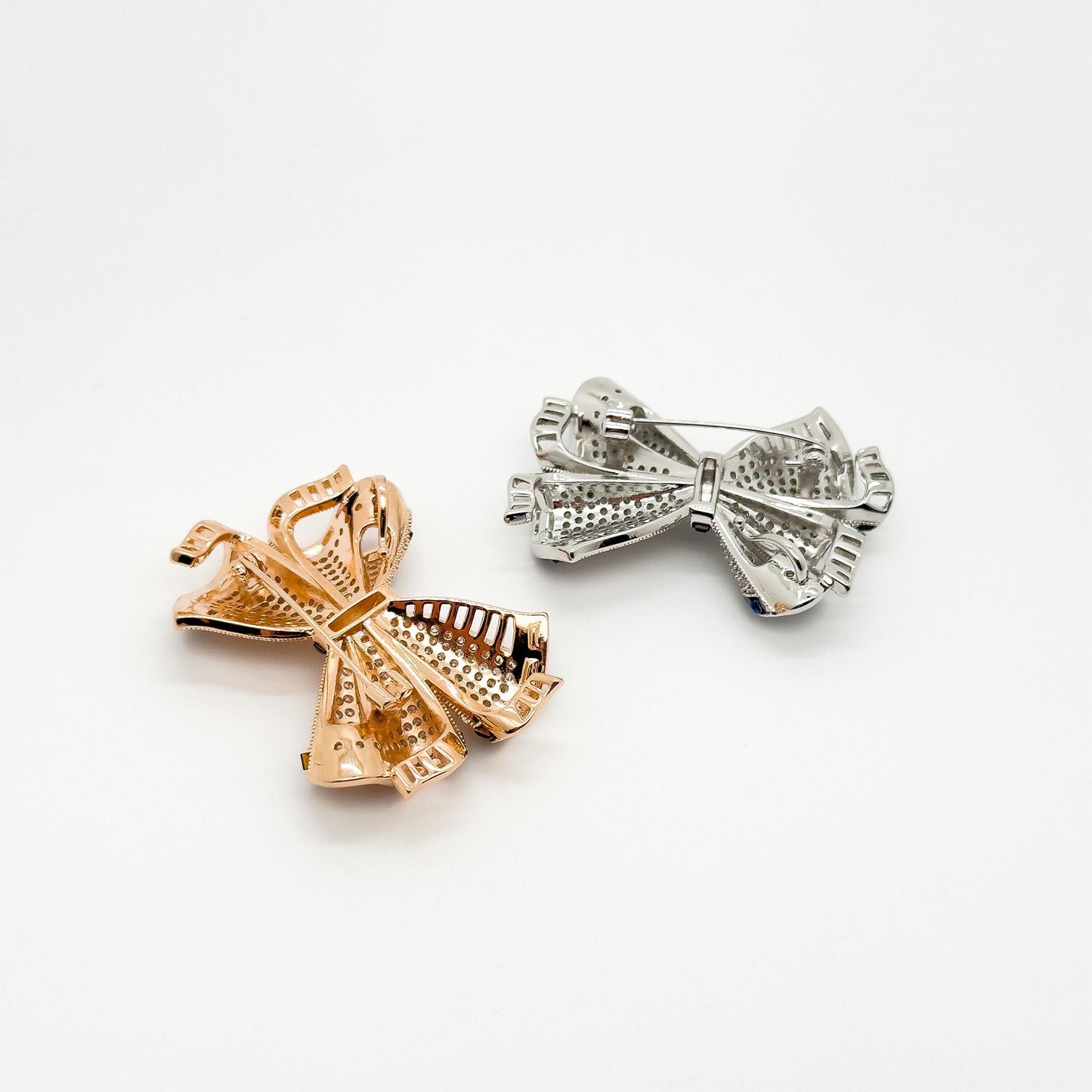 French Bow Zircon Copper Brooch for Dress and Suit