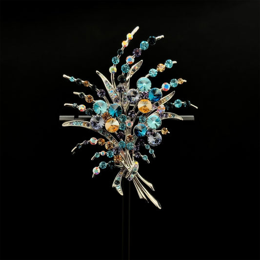 Art Deco Floral Bouquet Brooch Copper Zircon Crystal Pin