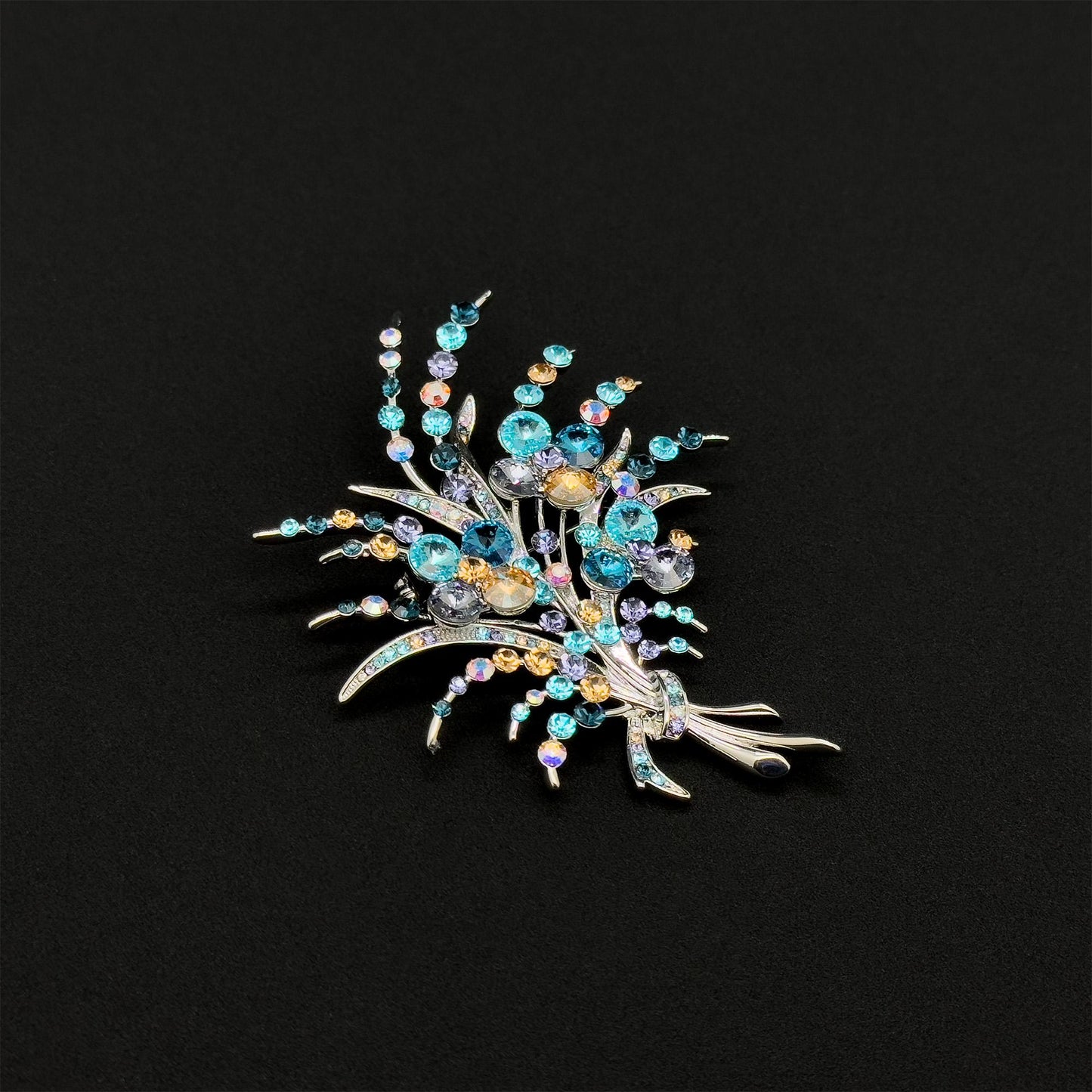 Art Deco Floral Bouquet Brooch Copper Zircon Crystal Pin