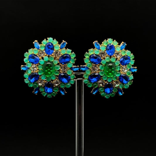 French-Style Blue Flower Brooch with Rhinestones and Gift Box