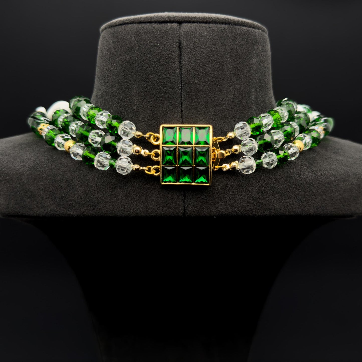 Vintage Art Deco Layered Glass Beaded Necklace Copper Crystal