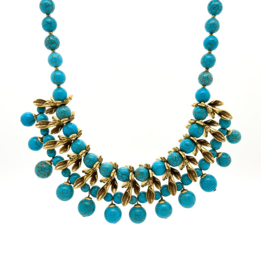 Vintage Art Deco Emerald Flower Copper Beaded Boho Necklace