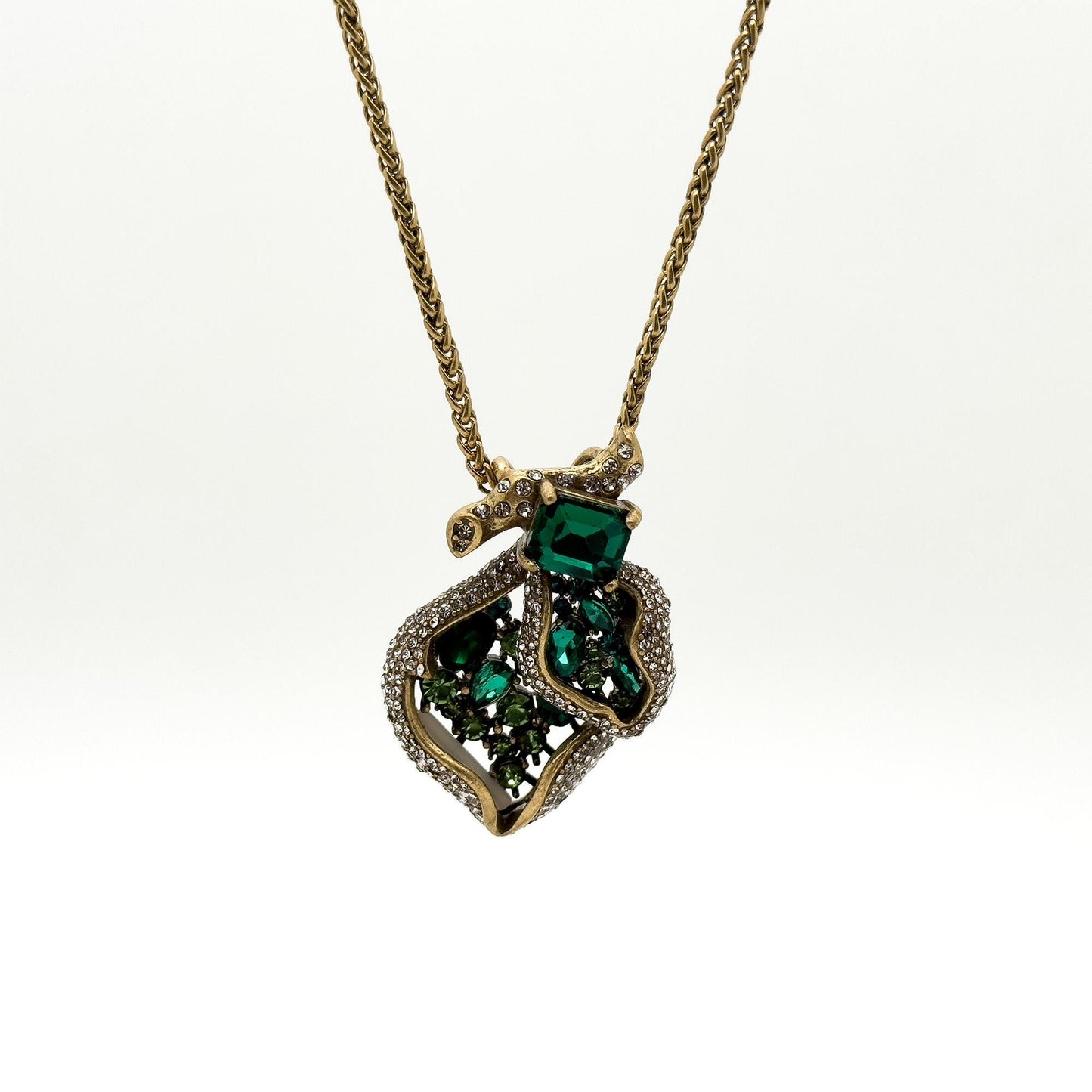 Art Deco Heart Pendant Necklace and Zircon Leaf Earrings Set