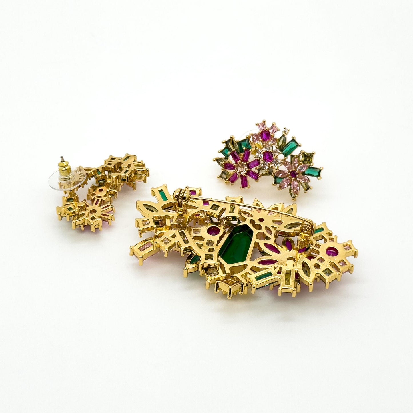 French Zircon Flower Jewellery Set – Luxury Necklace, Brooch, Earrings