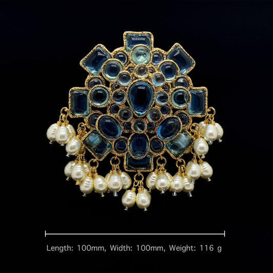 Large Vintage Art Deco Pearl Crystal Brooch for Coat