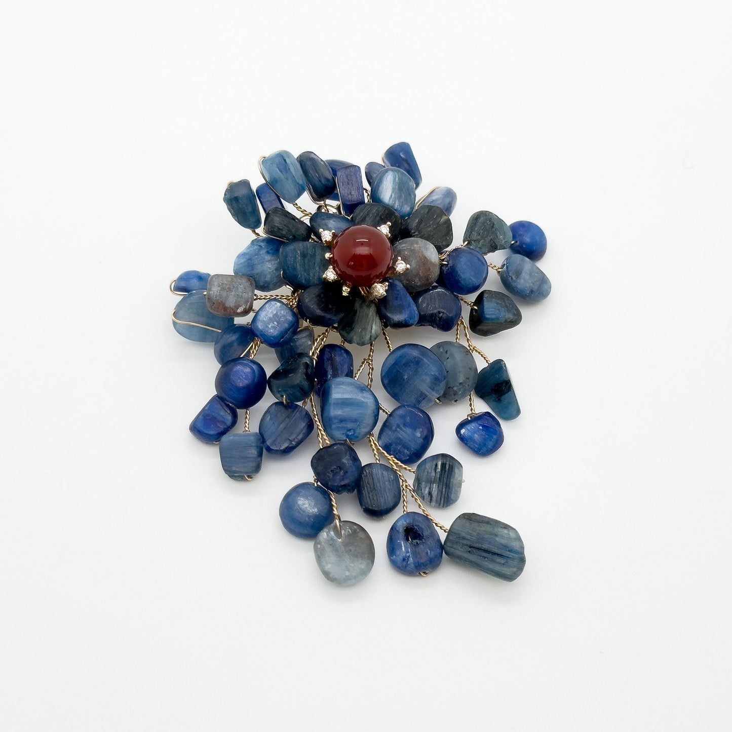 Handcrafted Boho Stone Brooch Copper Accent Ethnic Statement Pin