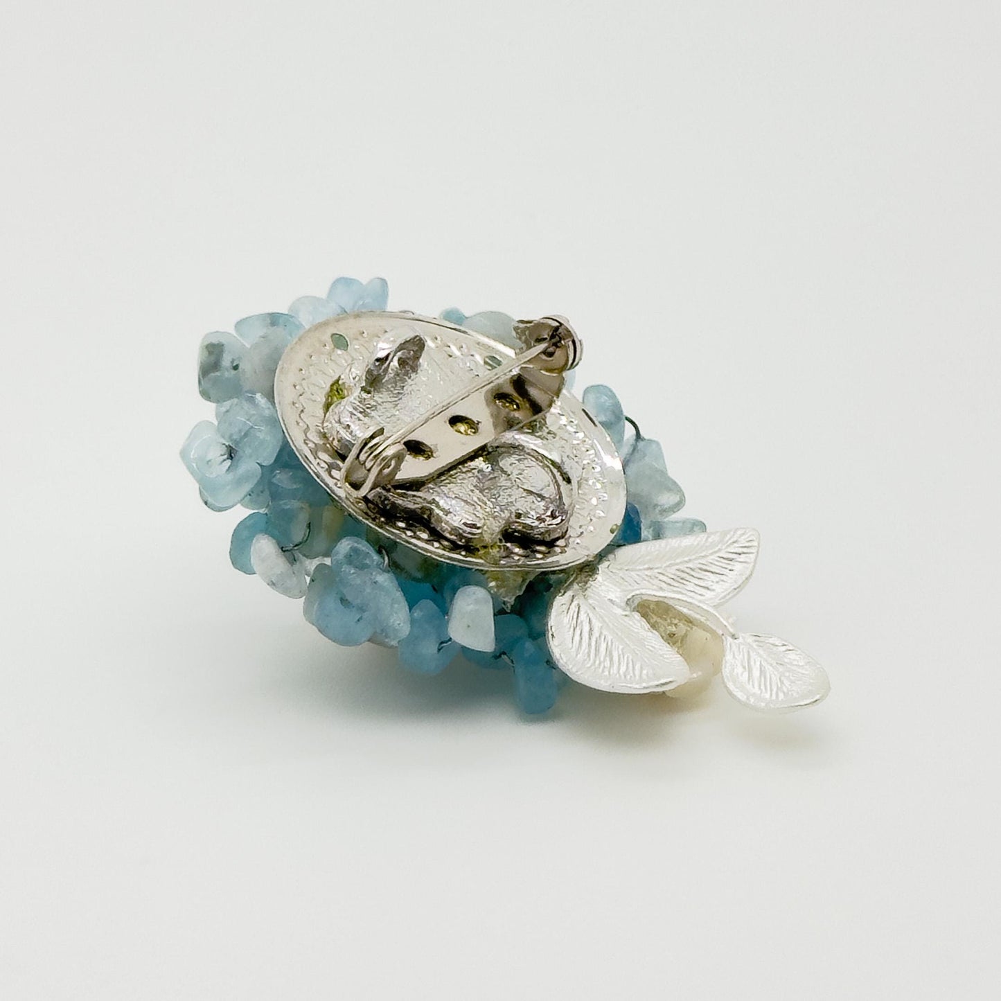 Blue Stone Flower Brooch with Pearl Accent in Copper