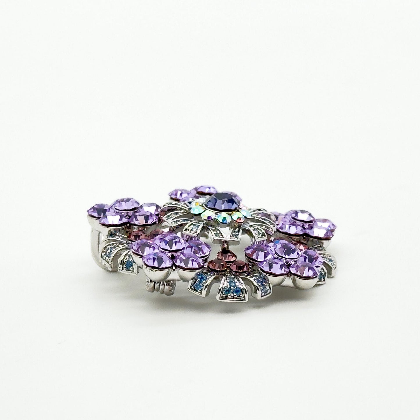 Vintage Purple Flower Brooch Zircon Copper Pendant Brooch Dual Use