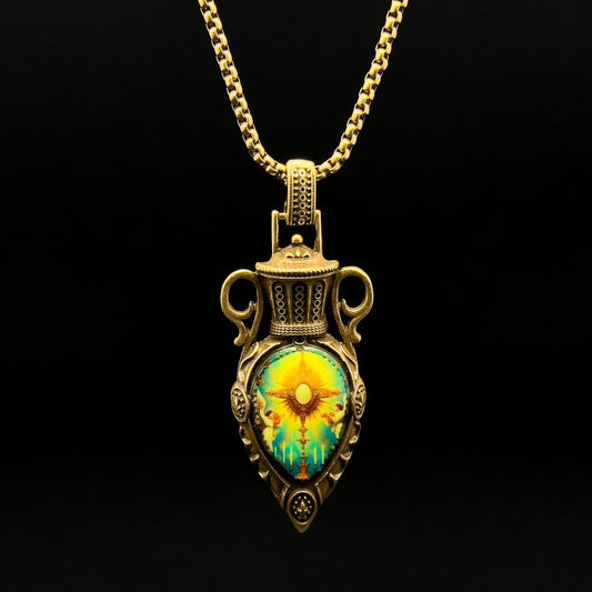 Vintage Art Deco Resin Copper Sun Pendant Earrings Set