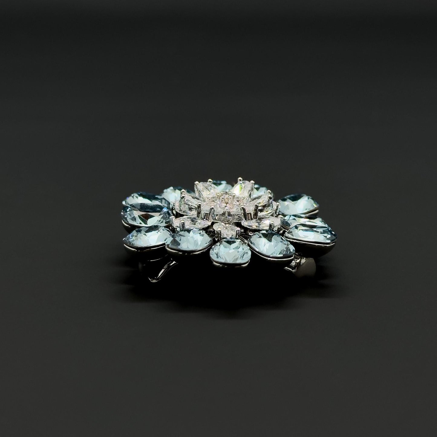 Blue Crystal Flower Brooch, Sparkling Zircon Copper Suit Brooch