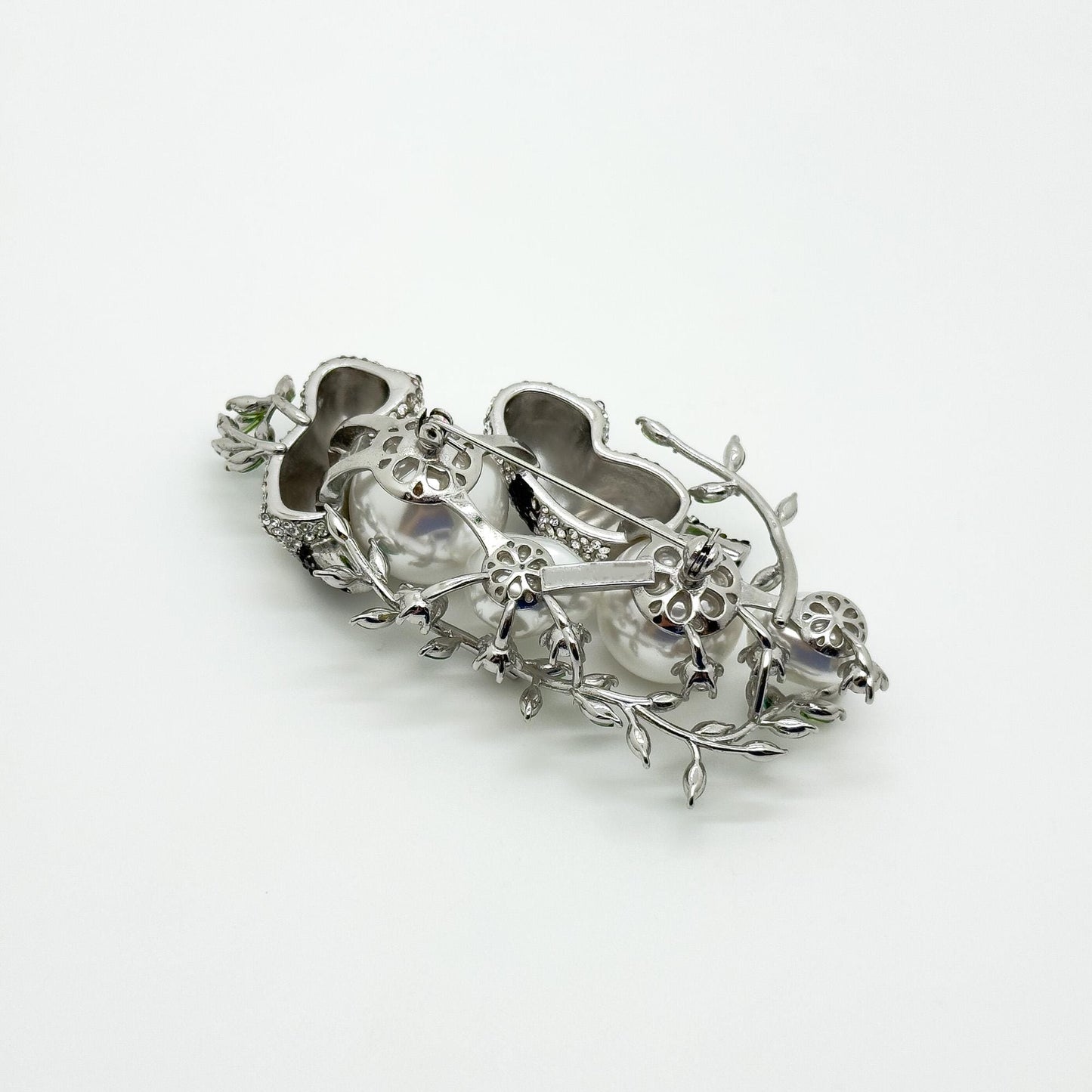 Art Deco Panda Brooch Rhinestone Pearl Copper Large Coat Pin