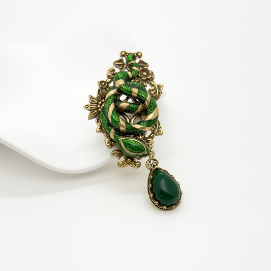Vintage Art Deco Snake Enamel Brooch Copper Pendant Pin
