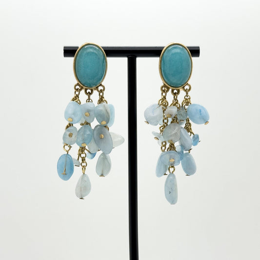 Art Deco Stone and Copper Drop Earrings Ethnic Boho Statement