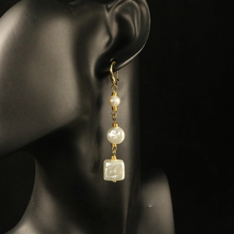 Vintage White Pearl Long Earrings & Necklace Set