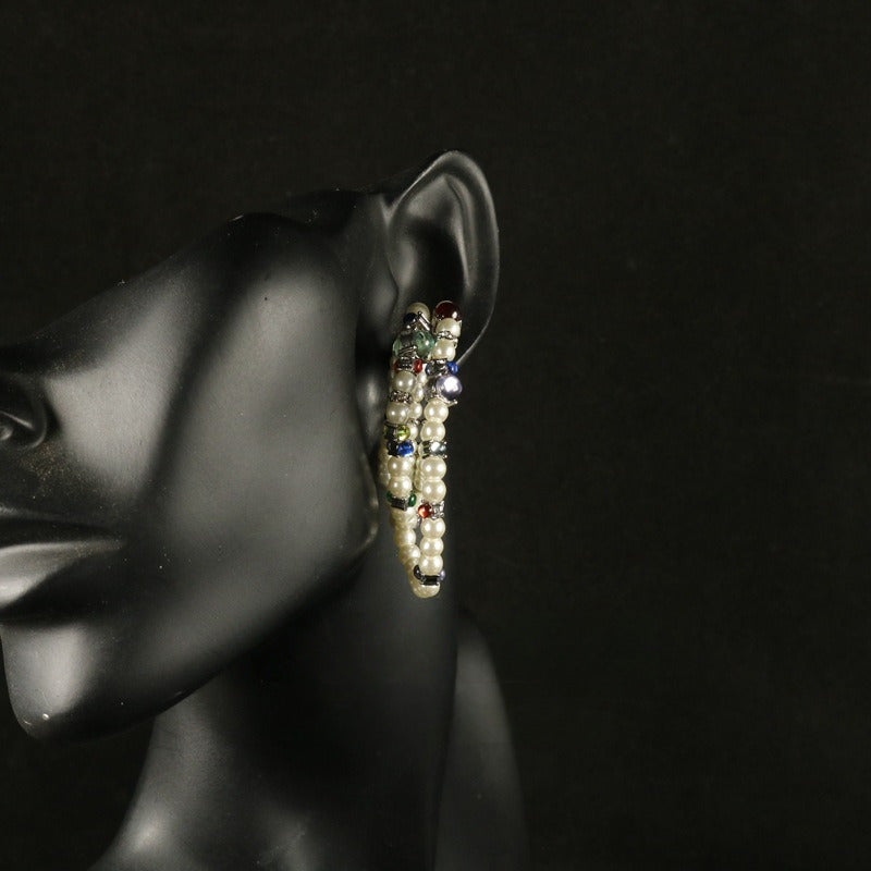 Vintage Handmade Beaded C-Hoop Earrings