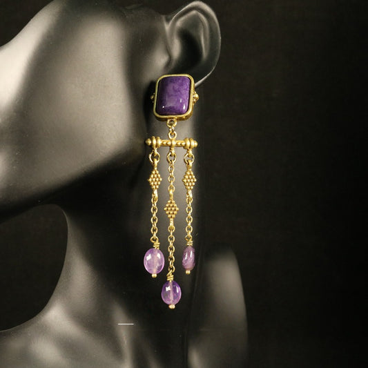 Retro Royal Long Tassel Earrings | Stud & Clip-On