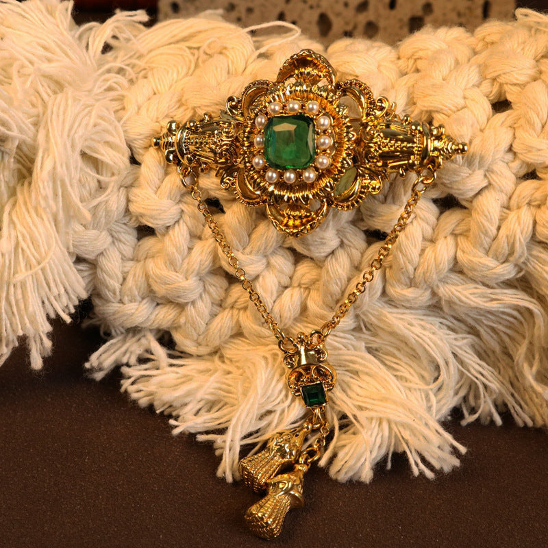 Baroque-Style Rhinestone Tassel Brooch