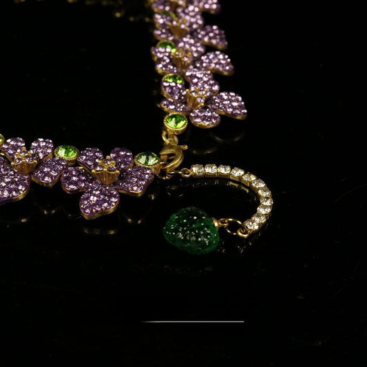Vintage French Purple Flower Necklace & Stud Earrings
