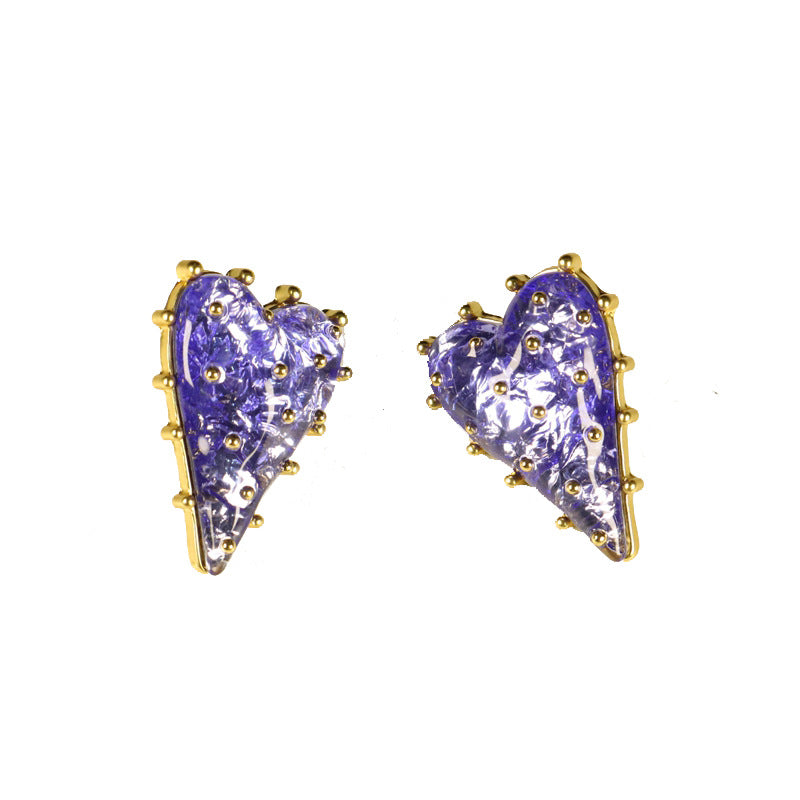 Vintage Blue Heart Stud Earrings