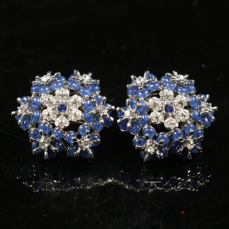Vintage Snowflake Flower Blue Crystal Stud Earrings