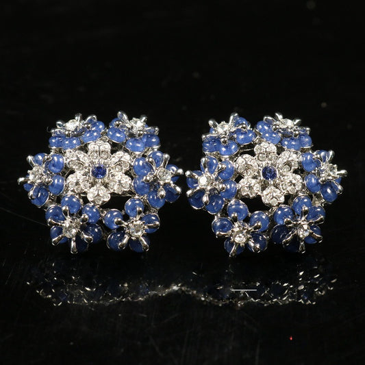 Vintage Snowflake Flower Blue Crystal Stud Earrings