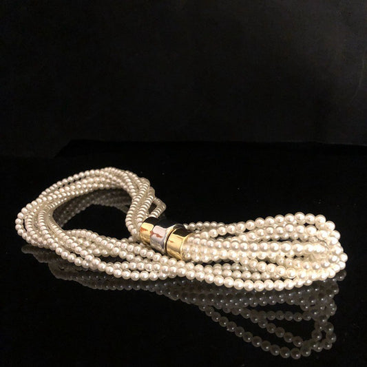 French Vintage-Inspired Pearl & Rhinestone Necklace