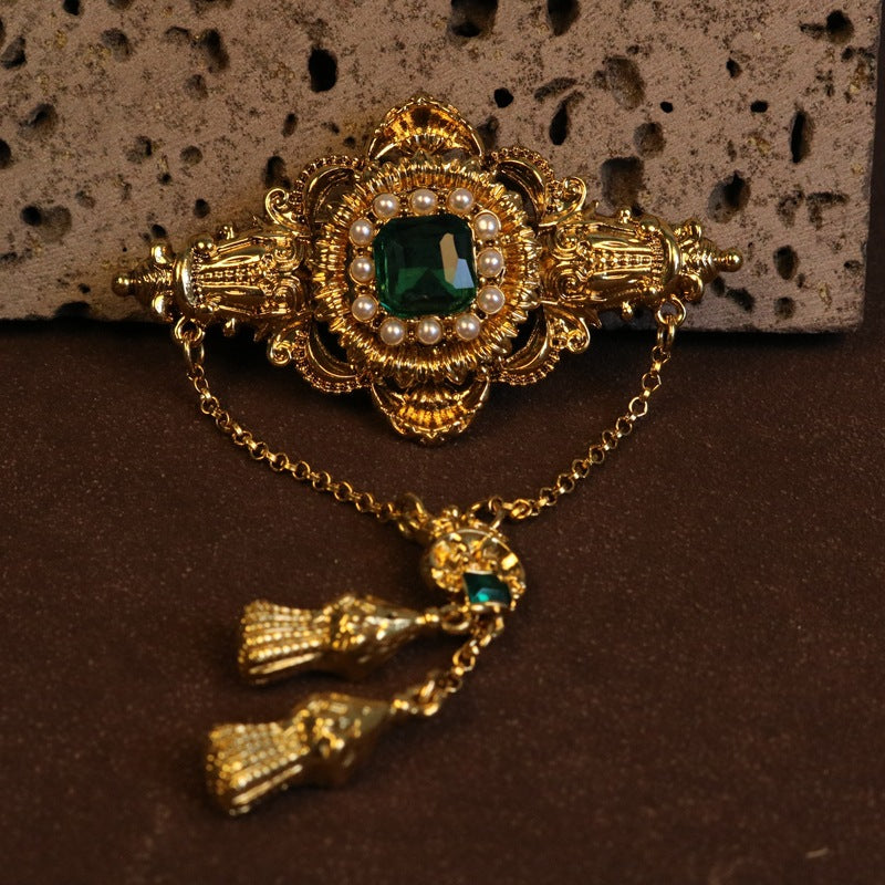 Baroque-Style Rhinestone Tassel Brooch