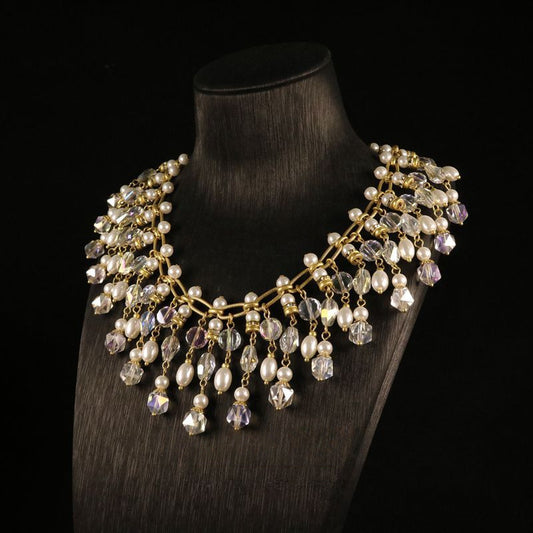 Chic Glass Necklace & Tassel Earrings Set
